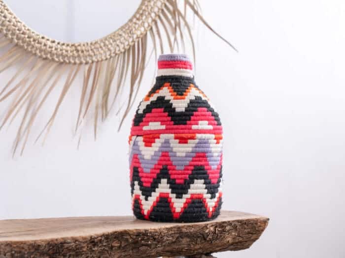 Moroccan Style Black Pink straw basket