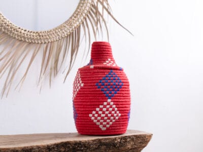 Red Moroccan Straw Basket