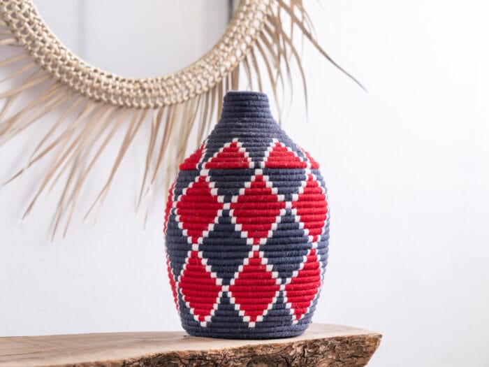 Red Blue Moroccan Straw Basket