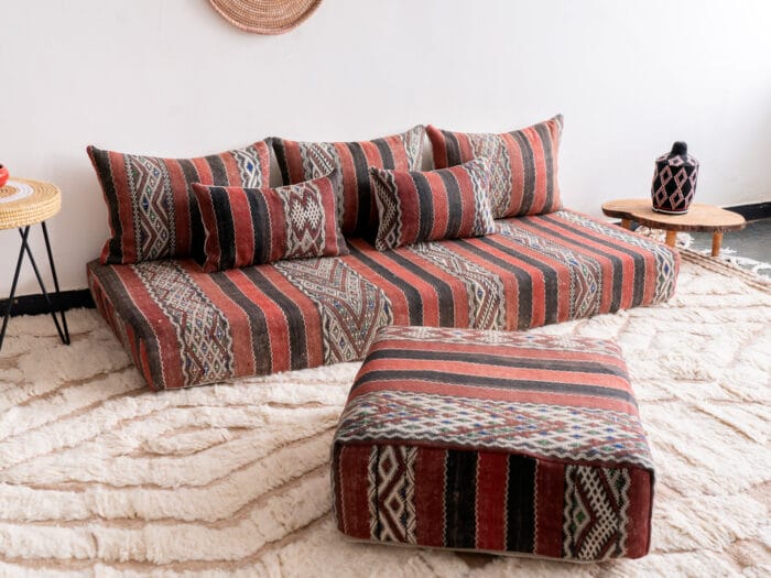 Moroccan Style Floor Couch Set Red Kilim