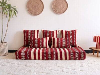 5 ft Moroccan Handira Floor Sofa Red - Image 3