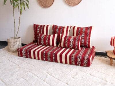 5 ft Moroccan Handira Floor Sofa Red - Image 2