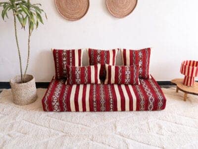 5 ft Moroccan Handira Floor Sofa Red - Image 4