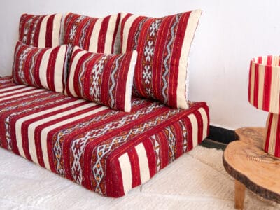 5 ft Moroccan Handira Floor Sofa Red - Image 6