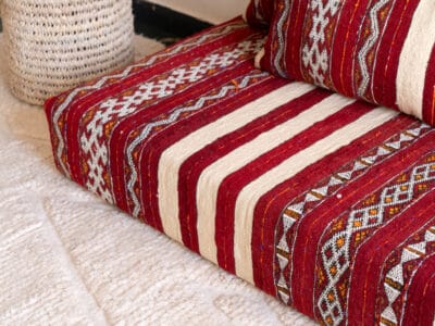 5 ft Moroccan Handira Floor Sofa Red - Image 7