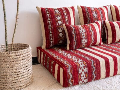 5 ft Moroccan Handira Floor Sofa Red - Image 5