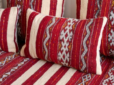 5 ft Moroccan Handira Floor Sofa Red - Image 8