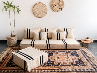 Striped Floor Sofa Set Black