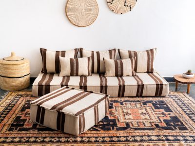 Striped Floor Sofa Set Brown