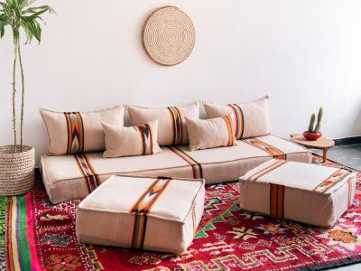 Striped Beige Floor Sofa Set