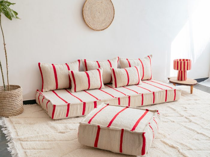 Striped Floor Sofa Red