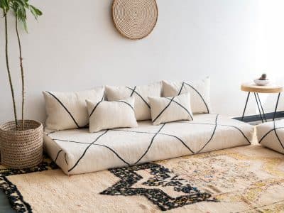 Moroccan White Wool Floor Couch set - Image 2