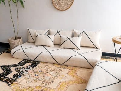 Moroccan White Wool Floor Couch set - Image 5