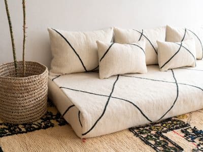 Moroccan White Wool Floor Couch set - Image 6