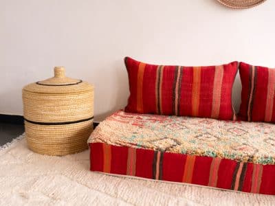 5 ft Moroccan Red Floor Couch - Image 5