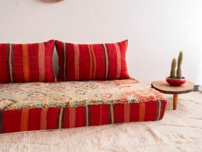 5 ft Moroccan Red Floor Couch - Image 6