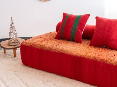 5 ft Moroccan Orange Floor Couch - Image 6