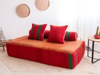 5 ft Moroccan Orange Floor Couch - Image 3