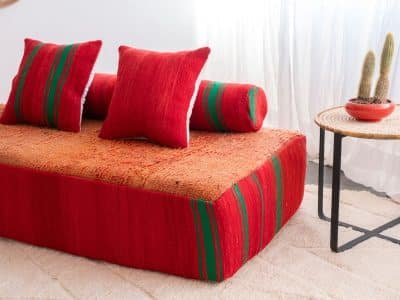 5 ft Moroccan Orange Floor Couch - Image 5