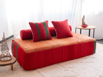 5 ft Moroccan Orange Floor Couch - Image 4