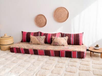 7 ft Pink Moroccan Striped Floor Sofa - Image 3