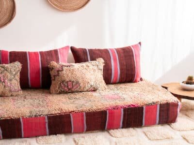 7 ft Pink Moroccan Striped Floor Sofa - Image 5