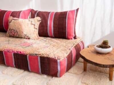 7 ft Pink Moroccan Striped Floor Sofa - Image 9