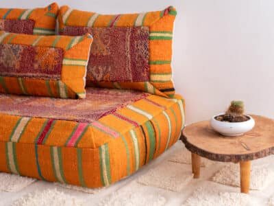 4 ft Boho Moroccan Floor Sofa Orange - Image 7