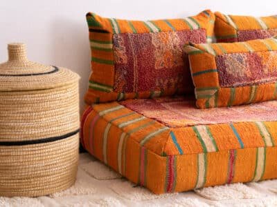 4 ft Boho Moroccan Floor Sofa Orange - Image 6