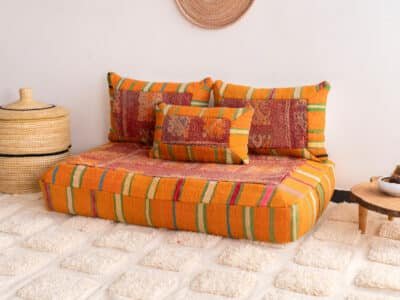 4 ft Boho Moroccan Floor Sofa Orange - Image 3