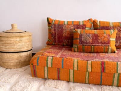 4 ft Boho Moroccan Floor Sofa Orange - Image 5