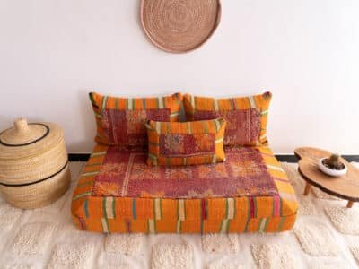 4 ft Boho Moroccan Floor Sofa Orange - Image 4