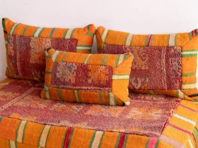 4 ft Boho Moroccan Floor Sofa Orange - Image 9