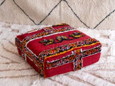 Red Moroccan Wool Pouf