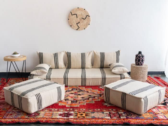 Black Stripes Floor Sofa Sofa Set