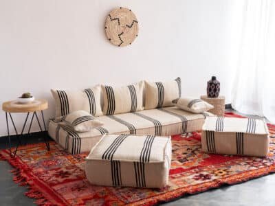 6 ft Black Stripes Floor Sofa Set - Image 5