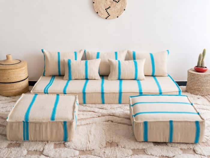 Light Blue Stripes Floor Sofa Set Morocco