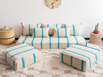 6 ft Light Blue Stripes Floor Sofa Set - Image 4