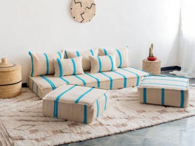6 ft Light Blue Stripes Floor Sofa Set - Image 7