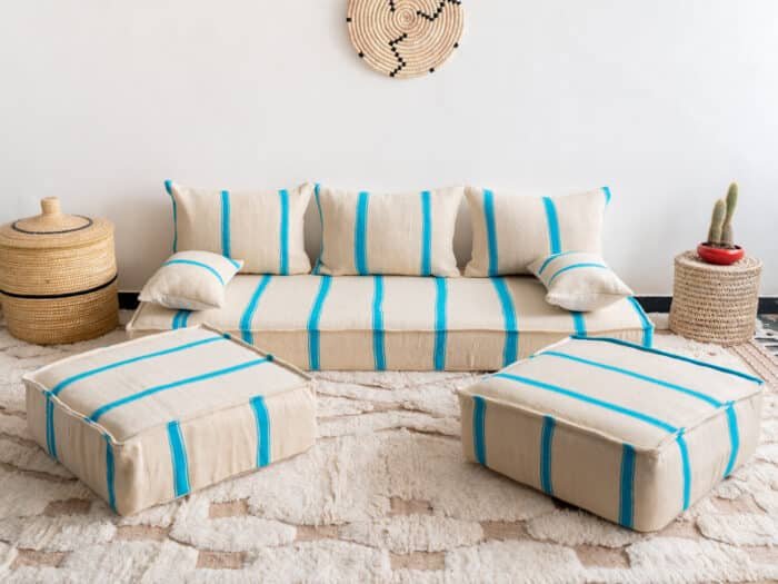 Light Blue Stripes Floor Sofa Set Morocco