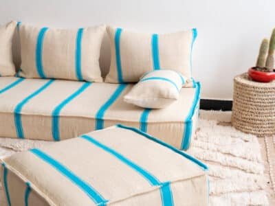 6 ft Light Blue Stripes Floor Sofa Set - Image 6