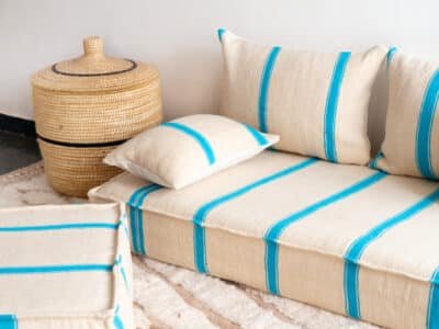 6 ft Light Blue Stripes Floor Sofa Set - Image 3