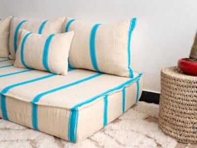 6 ft Light Blue Stripes Floor Sofa Set - Image 8