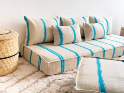 6 ft Light Blue Stripes Floor Sofa Set - Image 5