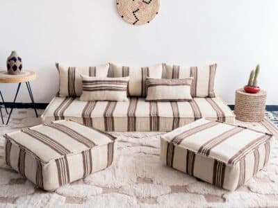 6 ft Brown Stripes Floor Sofa Set - Image 2