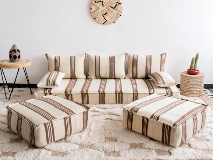 Brown White Striped Floor Sofa