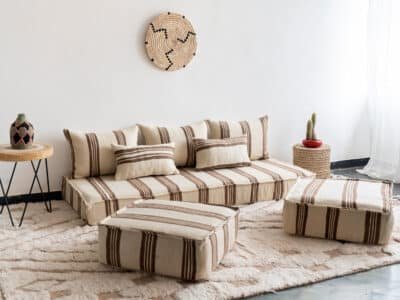 6 ft Brown Stripes Floor Sofa Set - Image 5