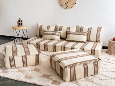 6 ft Brown Stripes Floor Sofa Set - Image 4