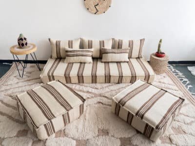 6 ft Brown Stripes Floor Sofa Set - Image 3