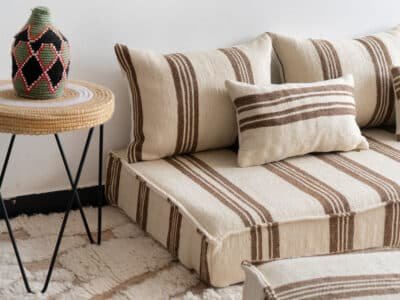 6 ft Brown Stripes Floor Sofa Set - Image 6
